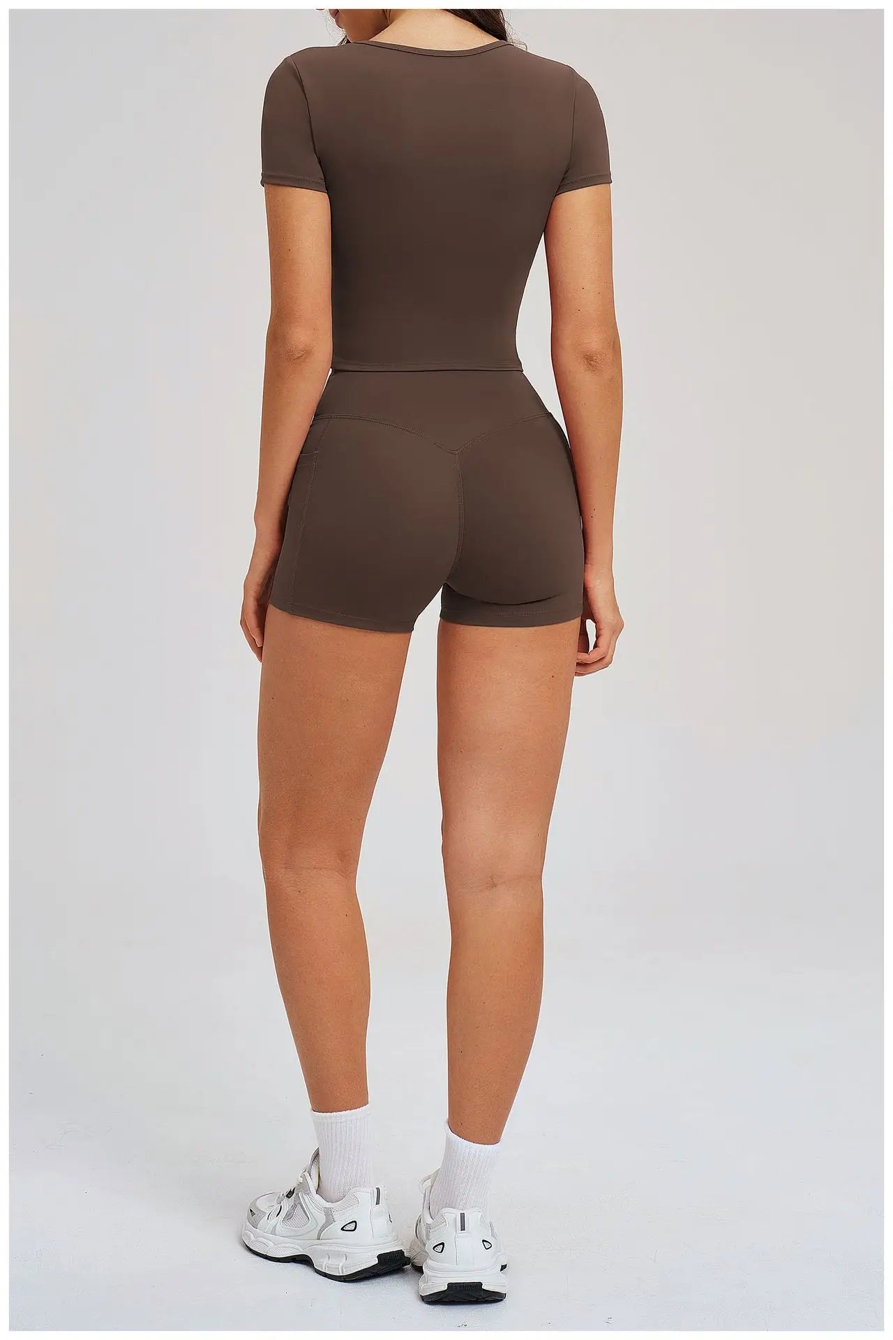 2 Pieces Workout Sports Sets Fitness Set Women Tracksuit Workout Outfits Running Sports Shorts Gym Suit Short Sleeve Yoga Top