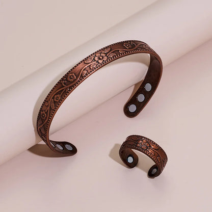 Viking Tree of Life Celtic Knot Zinc Alloy Magnetic Bracelet Ring Set Open Cuff Vintage Healing Jewelry for Men Women