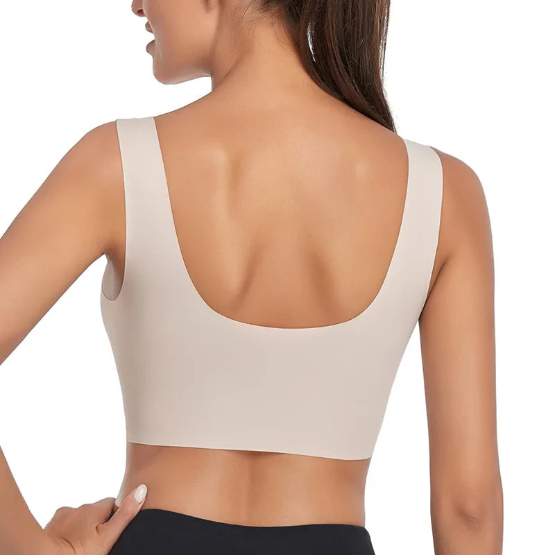 Plus Size Sports Bra - Seamless Wire Free Push Up Brassiere With Wide Straps
