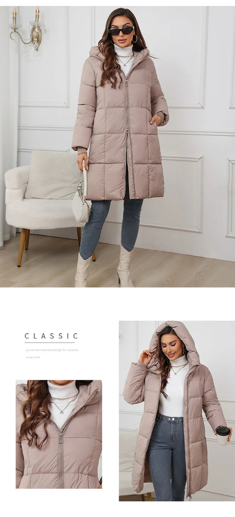 Women Long Coat – Thick Cotton Parka Jacket With Zipper Closure, Autumn Winter Warm Outerwear