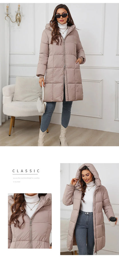 Women Long Coat – Thick Cotton Parka Jacket With Zipper Closure, Autumn Winter Warm Outerwear
