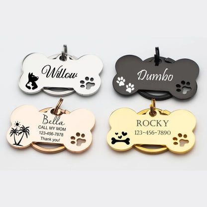 Personalized Customized Cute Pet Name Tag Stainless Steel Pet Cat And Dog Name Card Pet Collar Pendant Name Tag