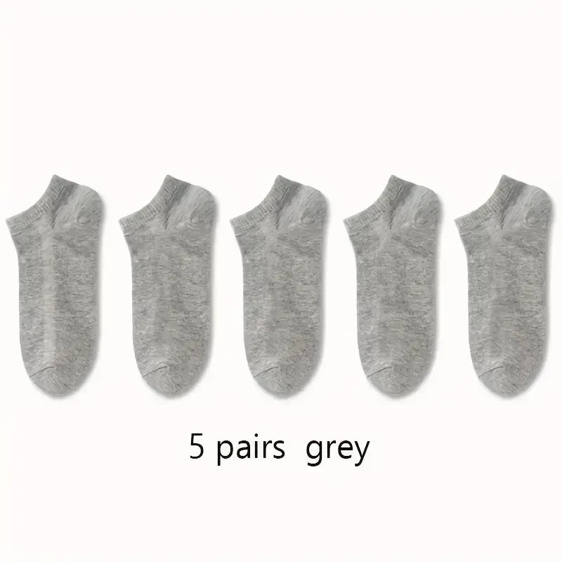 5/10 Pairs Men's  Boat Socks Business Sport Sweat Absorption Mature Summer Autumn Solid Color Non Pilling Versatile Ankle Socks
