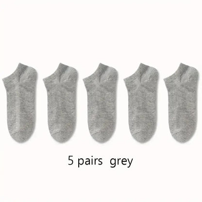 5/10 Pairs Men's  Boat Socks Business Sport Sweat Absorption Mature Summer Autumn Solid Color Non Pilling Versatile Ankle Socks