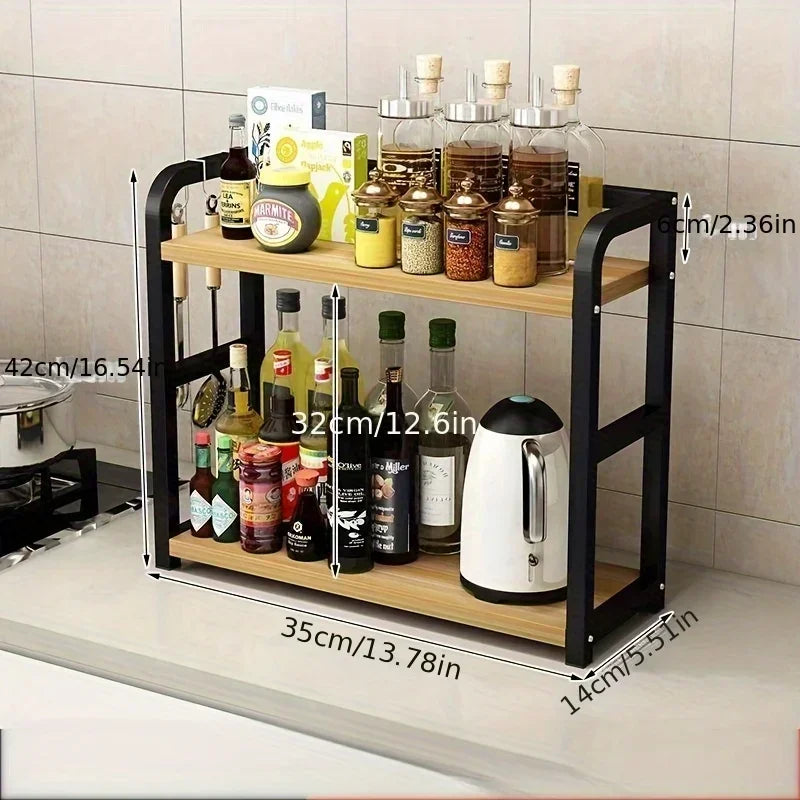 Space Saving Countertop Organizer 2-Tier Rustproof Metal Rack Kitchen Storage Holder for Coffee Mugs Condiments 1pc