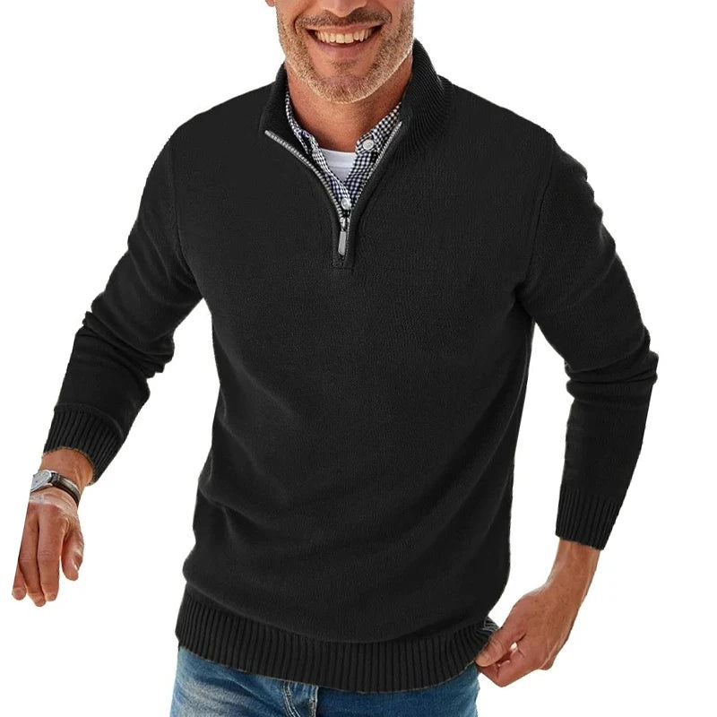 Men Long Sleeve Zipper Pullover Sweater Fit Mock Neck Casual Knitted Polo Sweater Warm Turtleneck Pullover Sweater Work Jumper
