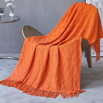 Green Oversized Knitted Throw Blanket - Soft Textured Decorative Couch Blanket