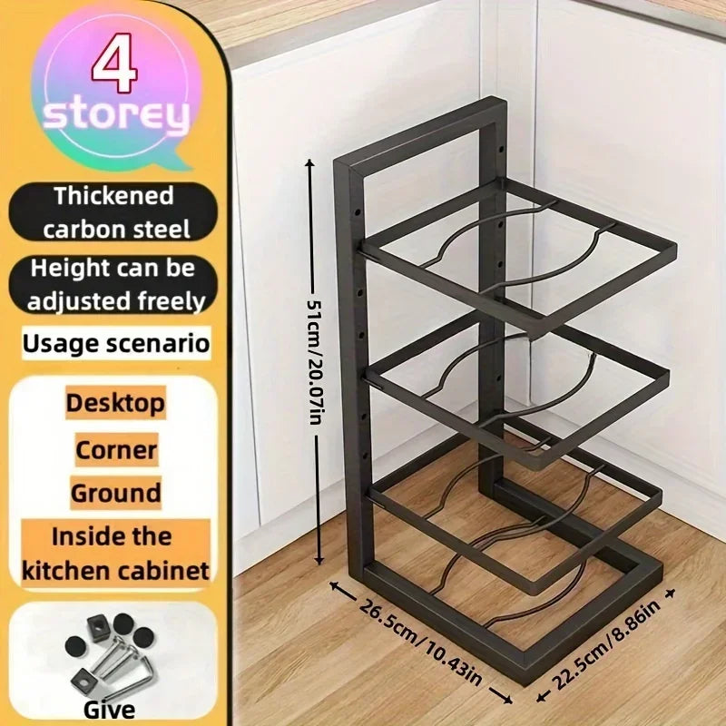 Adjustable Stainless Steel Pot Rack Multi-Layer Organizer Kitchen Storage Holder for Pots and Pans Household Use
