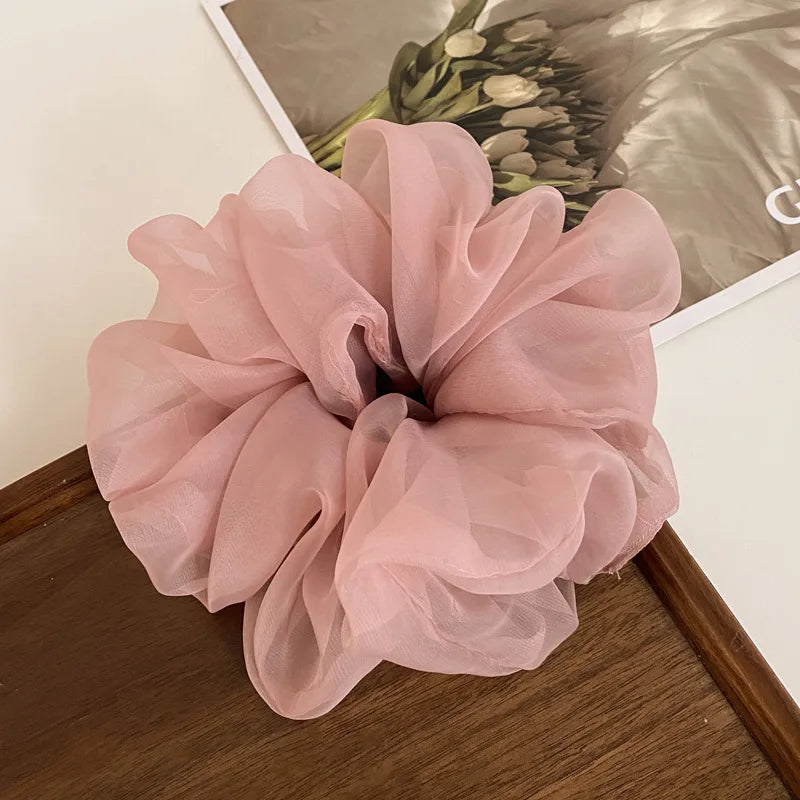 Korean Woman Big Elegant Silk Elastics Hair Band Girls Solid Color Scrunchies Hair Ties Ladies Ponytail Hold Hair Accessories