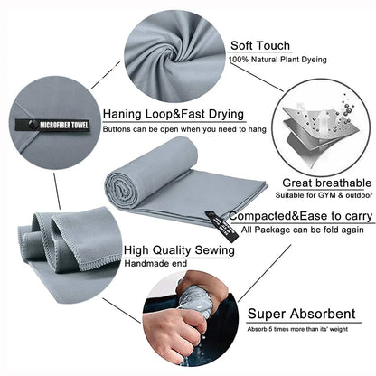 Microfiber Quick Dry Gym Towel Silver ION OdorFree Absorbent Fiber Fast Drying Workout Gear for Body Sweat Working Out