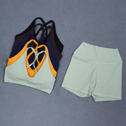 Ctenkevet Women's Summer 2Pcs Sleeveless Sports Set Woman Gym Yoga Outdoors Shockproof Vest Two-piece Running Suit Female