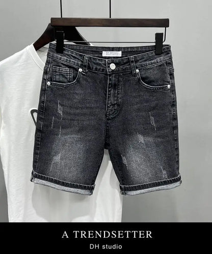 Men's Denim Shorts - Casual Summer Knee Length Black Boyfriend Five Pocket Soft Fabric
