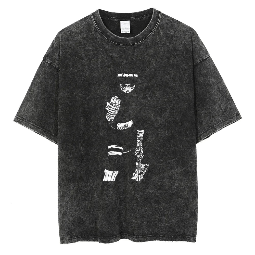 Japanese Anime Naruto Vintage Tshirt Harajuku Streetwear Men Washed T-Shirt Cotton Tops Fashion Summer Short Sleeve Tees Shirts