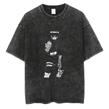 Japanese Anime Naruto Vintage Tshirt Harajuku Streetwear Men Washed T-Shirt Cotton Tops Fashion Summer Short Sleeve Tees Shirts