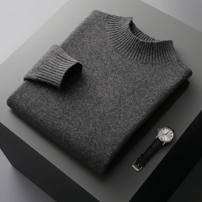Winter Double Thick Men's Cashmere Sweater With Semi-High Neck High-End Warm Wool Knitted Bottoming Shirt