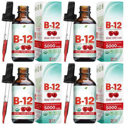 Vitamin B12 Drops 5000mcg Methylcobalamin Liquid Sublingual Supplement Cherry Flavor Vegan Sugar Free Daily Nutrition 60ml