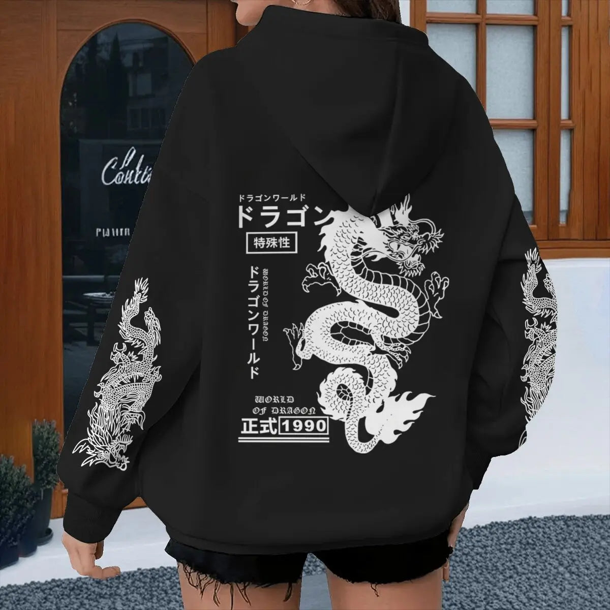 Harajuku Dragon Printed Hoodies for Men Women, Casual Japanese-style Sporty Spring Autumn Hoody, Vintage Unisex Hooded