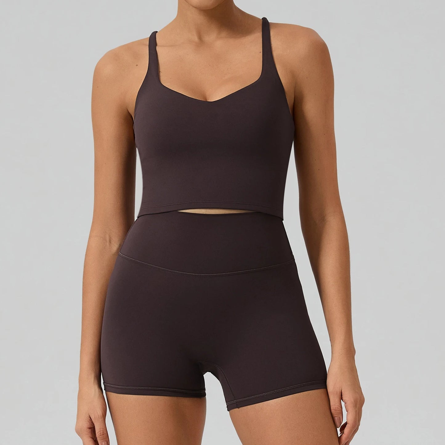Hearuisavy Sports Tank Top Fitness Set 2Pcs Women Cross-Back Quick Dry Workout Vest Breathable High Waisted Tight Yoga Shorts