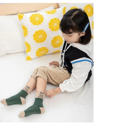 5 Pairs /bag Winter Children Socks Warm Autumn And Winter Plush Thicken Toddler Boys Girls Cotton Middle Tube Sock For 2-14 Year