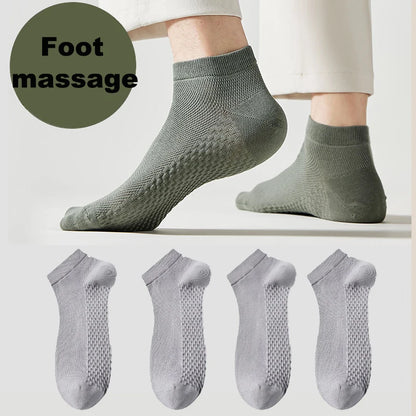 4 Pairs Men's Socks Classical Pure Cotton Antibacterial Deodorant Mesh Sweat Absorption Foot Massage Short Socks Sports Bussiess