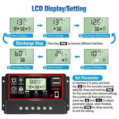 20W-1000W Solar Panel 12V Solar Cell 100A Controller Solar Panel for Phone RV Car MP3 PAD Charger Outdoor Battery Supply Camping