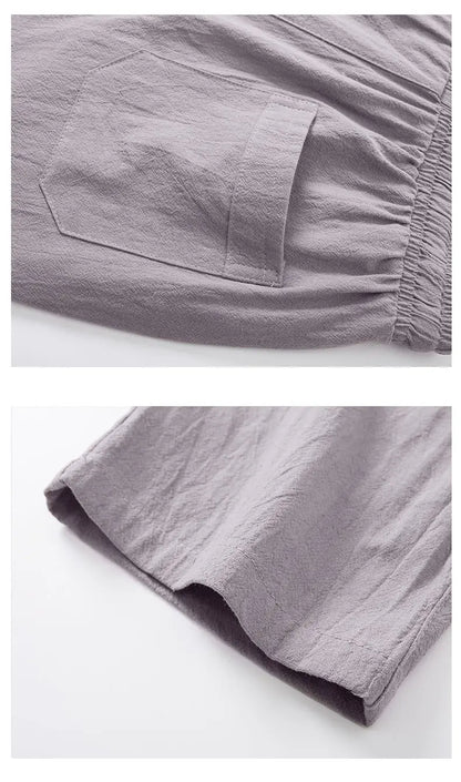 Linen Cotton T-shirt Men's Set Chinese Style Short Sleeve Sportswear +trousers 2 Piece Sets Summer Men Tracksuit Solid Suit
