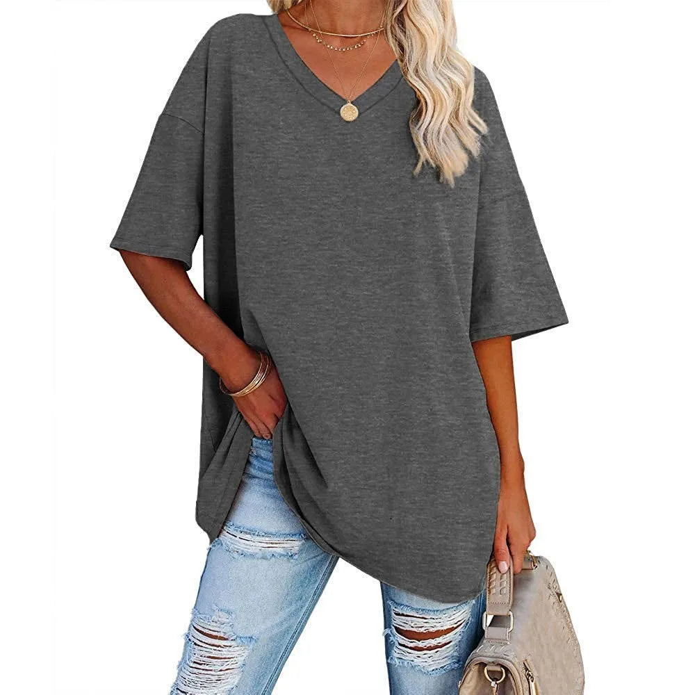 Women's Short Sleeve T Shirt - Cotton Broadcloth Polyester Fabric Top, Loose Fit Tee