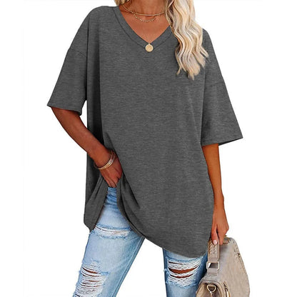 Women's Short Sleeve T Shirt - Cotton Broadcloth Polyester Fabric Top, Loose Fit Tee