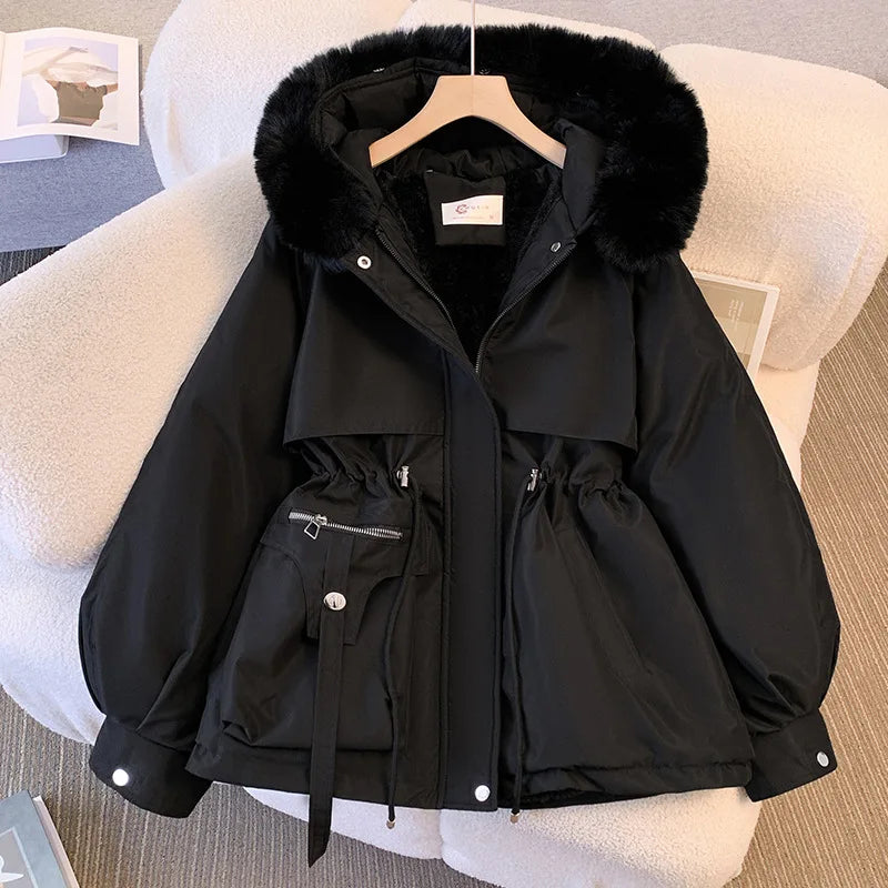 Women Winter Jacket - Fleece Lined Puffer Coat With Hooded Zipper Closure