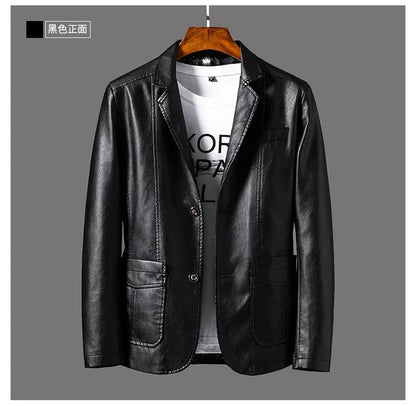 New Leather Jacket Men's Business Casual Lapel PU Leather Blazers Fashion Solid Slim Korean Style Leather Coat Big Size 6XL