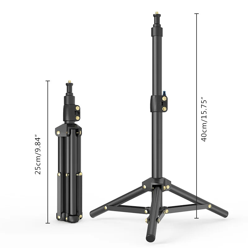 LUXCEO 1pc L06 Foldable 40cm Table Tripod Light Stand with 1/4 Screw for Smartphone Camera Video Light Panel Ring Light
