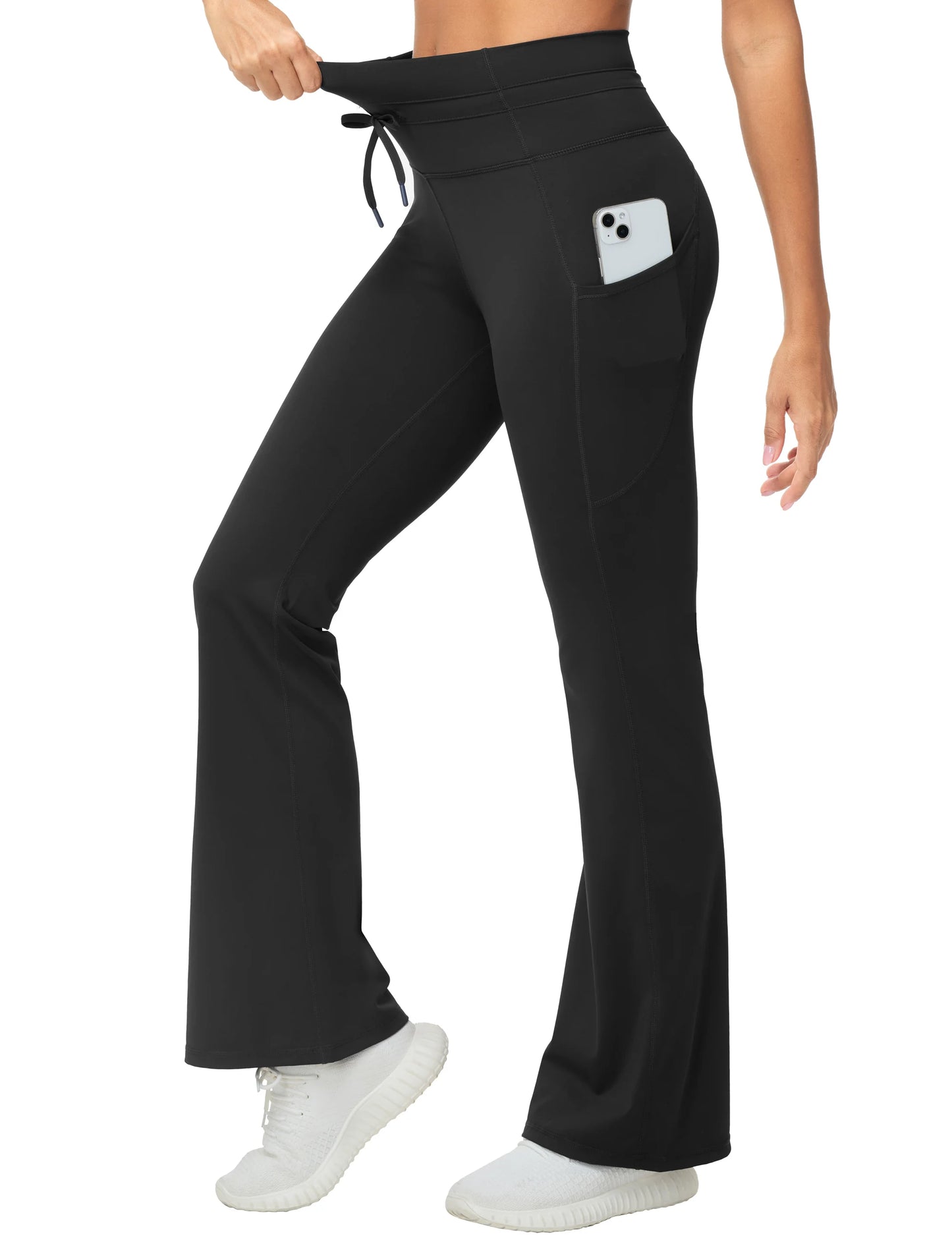 THE GYM PEOPLE Women's High Waisted Drawstring Flare Leggings Workout Soft Stetchy Bell Bottom Yoga Pants with Pockets