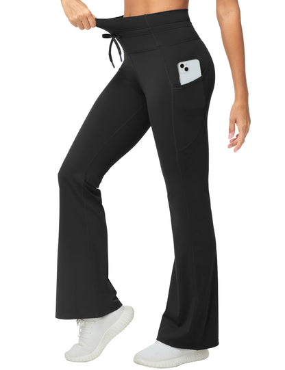 THE GYM PEOPLE Women's High Waisted Drawstring Flare Leggings Workout Soft Stetchy Bell Bottom Yoga Pants with Pockets