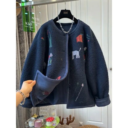 Lamb Wool Coat Women Fleece Sweatshirt Zipper Long Sleeve Jacket Warm Autumn Winter Jacket Loose Korean Fashion Streetwear New