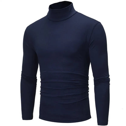 Autumn  Winter Men's High Neck T-shirt Slim Fit Fashion High Elastic Long Sleeve Casual Breathable Apparel Pullover