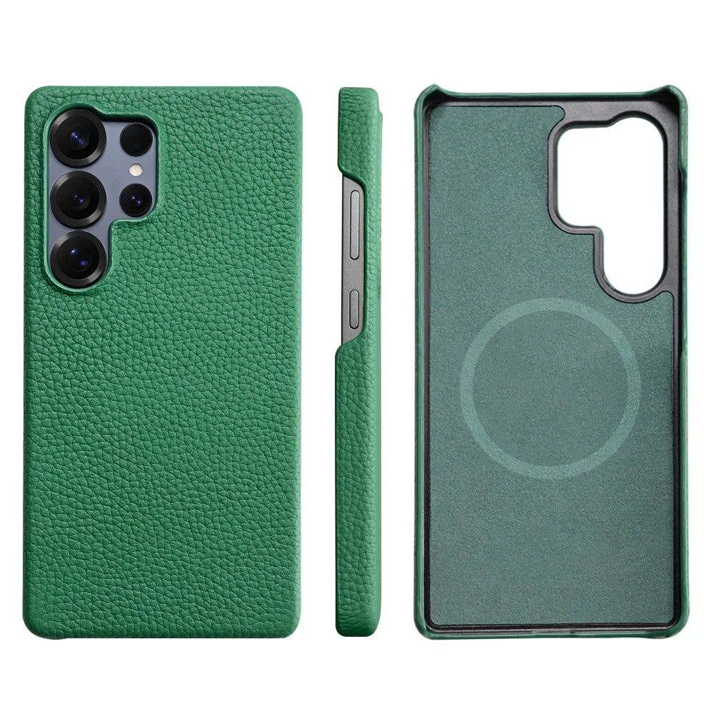 Magsafe Case Samsung - Genuine Cowhide Leather Magnetic Phone Protector for Galaxy S24 Ultra
