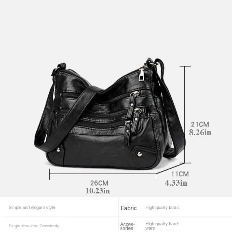 Soft Leather Shoulder Bag - Women's Crossbody Double Layered Large Capacity Tote