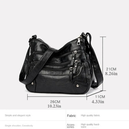 Soft Leather Shoulder Bag - Women's Crossbody Double Layered Large Capacity Tote