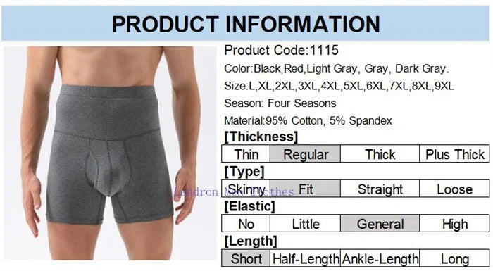 High Waist Cotton Boxers Men Abdominal 150KG Sports Bodyshape Panties Plus Size 9XL 8XL Underpants Warm Belly Protection Shorts