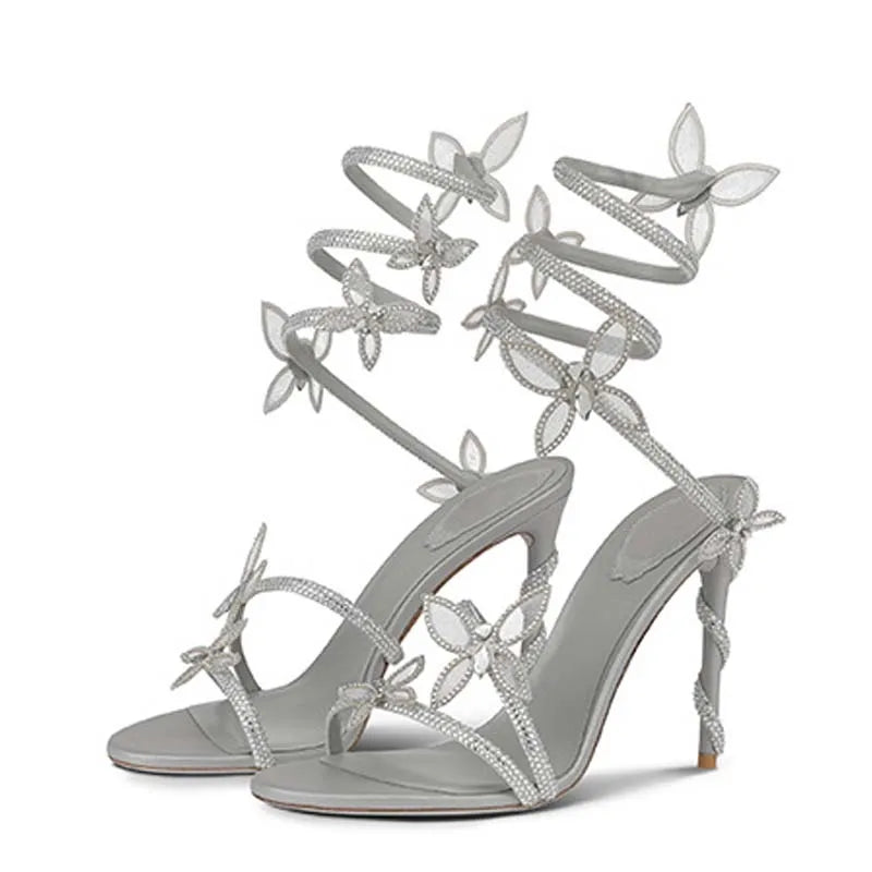 Aneikeh Sexy CRYSTAL Flower Narrow Band Ankle Strap Sandals Woman Thin High Heels Street Style  Pole Dancing Ladies Shoes