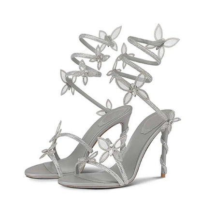 Aneikeh Sexy CRYSTAL Flower Narrow Band Ankle Strap Sandals Woman Thin High Heels Street Style  Pole Dancing Ladies Shoes
