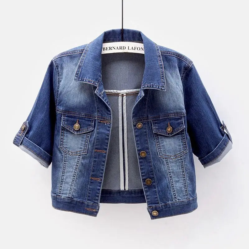 2025 New Spring Summer Women Short Denim Jacket  Fashion Slim Jeans Cape Coat