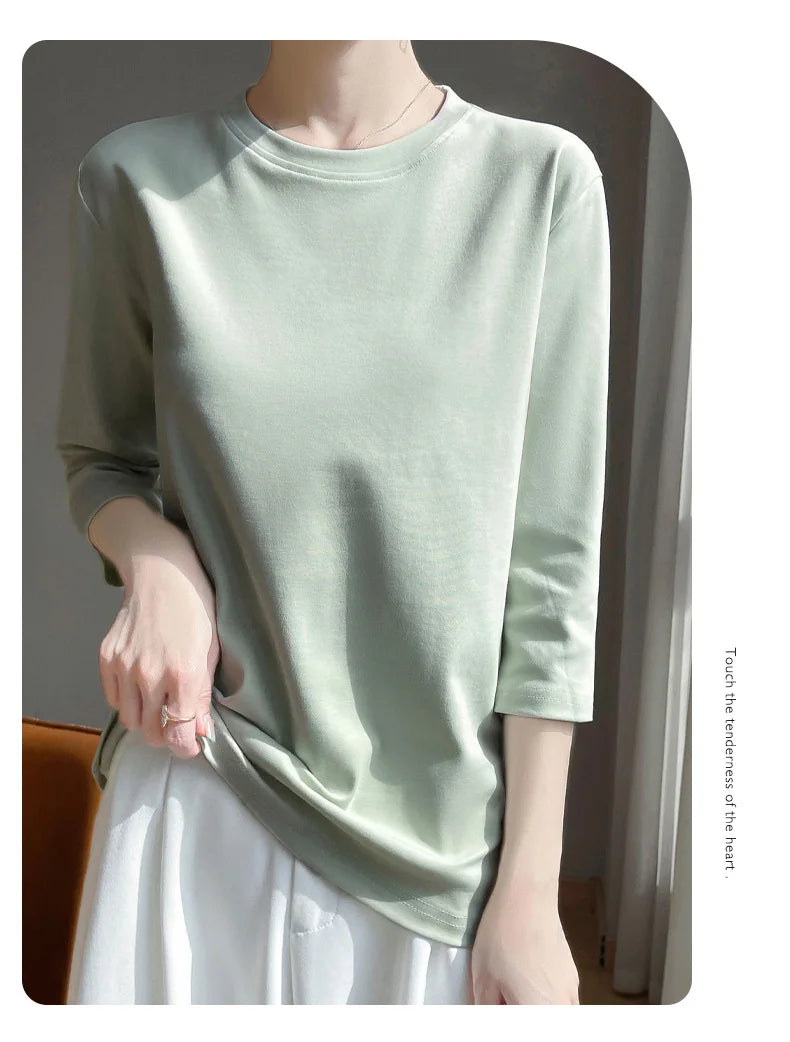 Cropped Mercerized Cotton T-Shirt - 100 Cotton Short Sleeve for Spring  Summer 2023