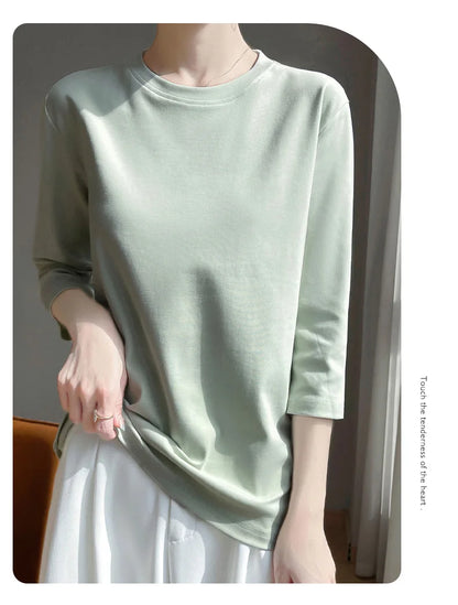 Cropped Mercerized Cotton T-Shirt - 100 Cotton Short Sleeve for Spring  Summer 2023