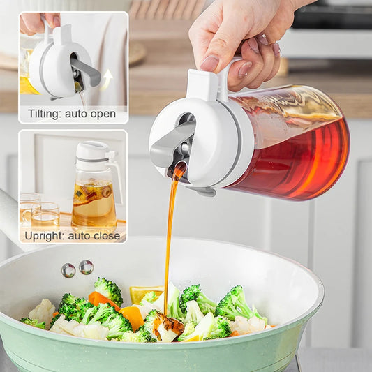 Olive Oil Dispenser Bottle - Auto Flip Glass Kitchen Container Leakproof for Cooking Oil Soy Sauce Coffee Syrup