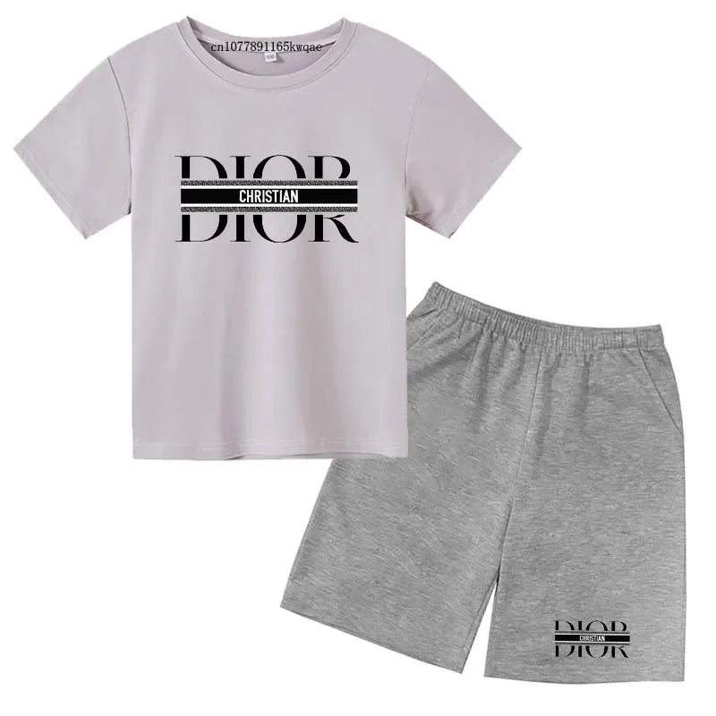 Summer Short Sleeve T Shirt +shorts 2 Piece Set Children Clothes Luxury Brand Print Sport Casual Fashion Boy Girl Kid Tracksuit