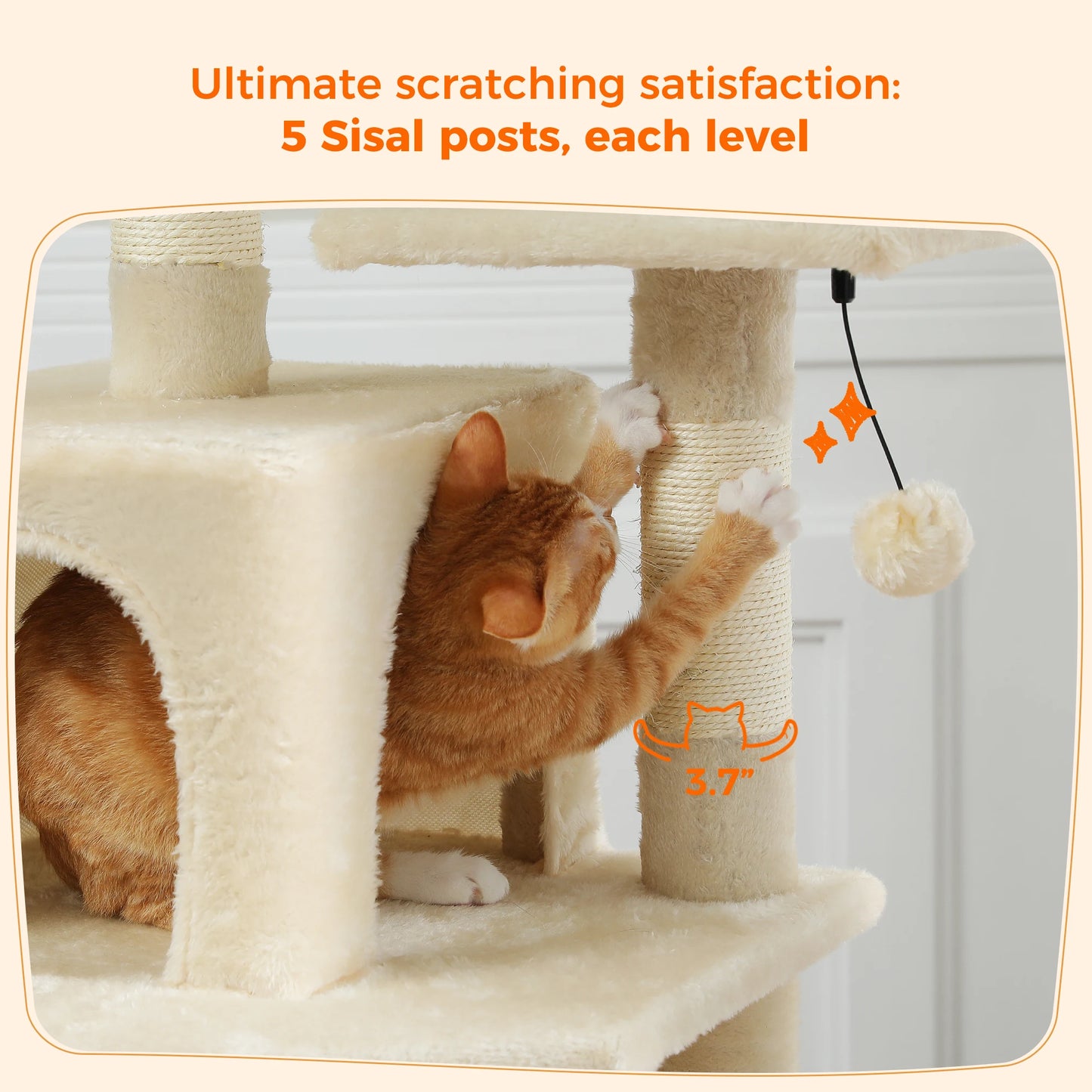 Large Cat Tree - Multi Level Indoor Cat Tower With Sisal Covered Posts & Spacious Condo