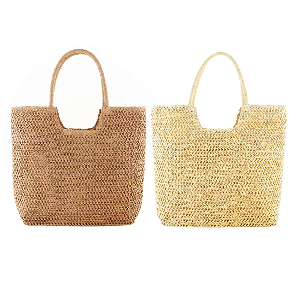 Women Straw Tote Handbag – Large Capacity Beach Bag With Zipper Closure