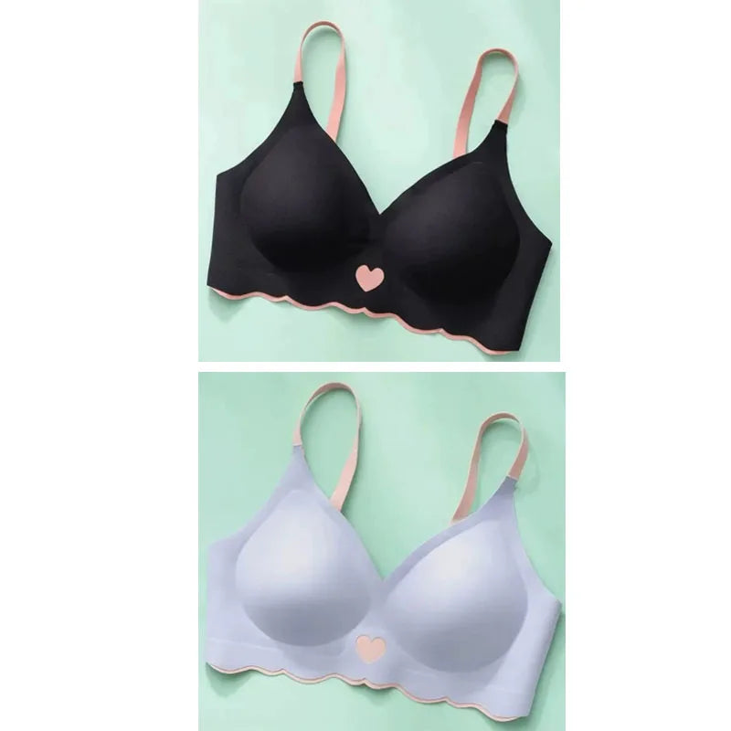 2pcs Womens Seamless Sweet Anti Sagging Bra Girl Thin Brassier Lady Comfort Soft Breathable Bra Student Simple Fashion Underwear