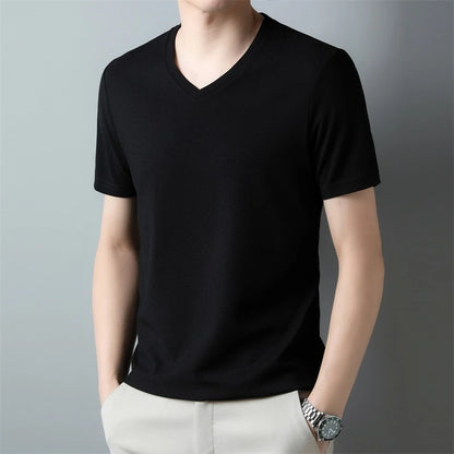 Men's V Neck T-Shirt – Lightweight Summer Shirt With Breathable Waffle Texture